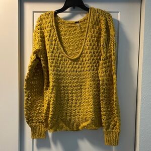Free People Mustard V-Neck Sweater